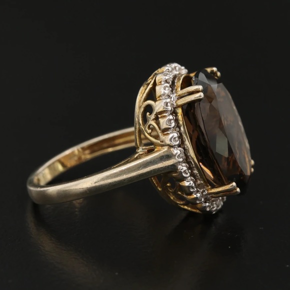 🌟SOLD Sterling Silver Smoky Quartz and Diamond Ring - Picture 3 of 9